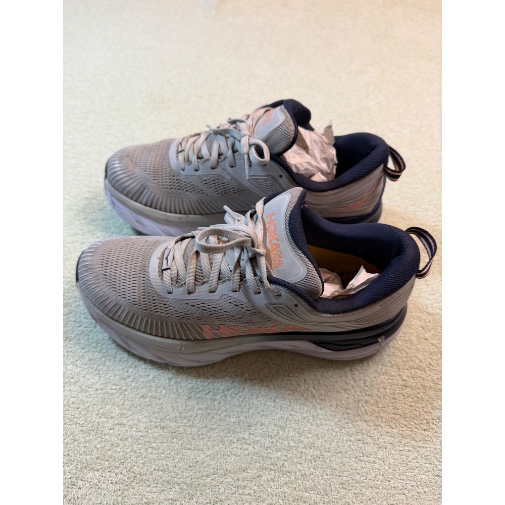 Hoka One One Bondi 7 Womens 9.5 Lunar Rock Black Iris Running Shoes 1110519 LRBI